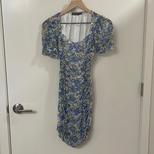 Nasty Gal Blue and White Floral Mesh Mini Dress